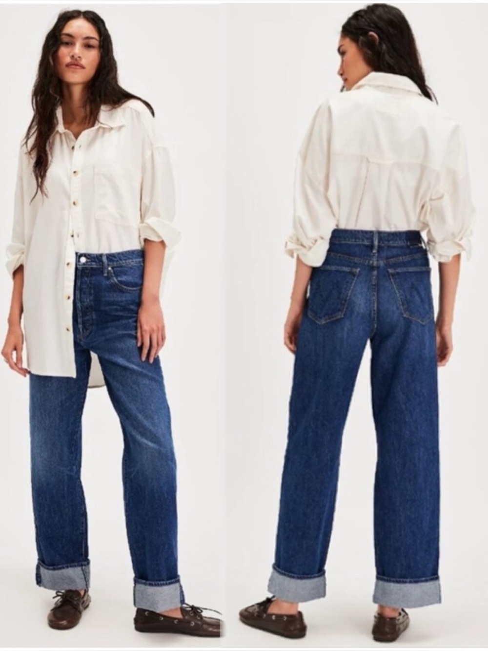 MOTHER Lil Spitfire Wide Leg Cuff Jeans in Did You Bring Me Anything? Wash